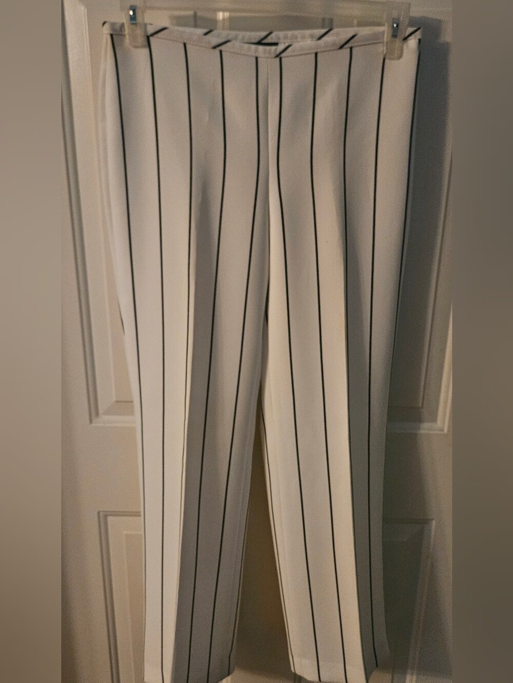 Talbots Cream Wide-Leg Pants with Black Vertical Stripes